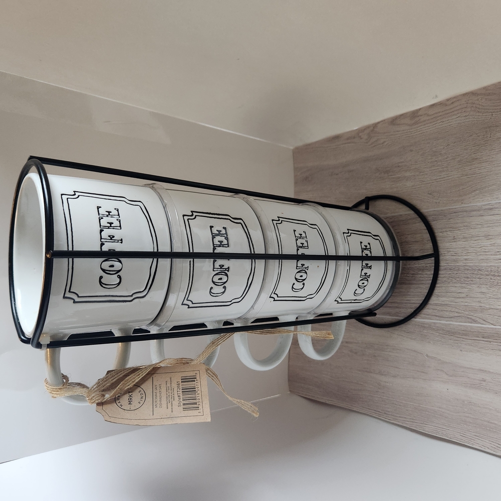 White Coffee Mug Set with Stand
